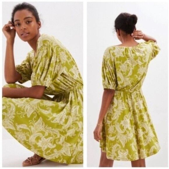 ANTHROPOLOGIE DAILY PRACTICE Floral Green White Dress NWT - Picture 1 of 12